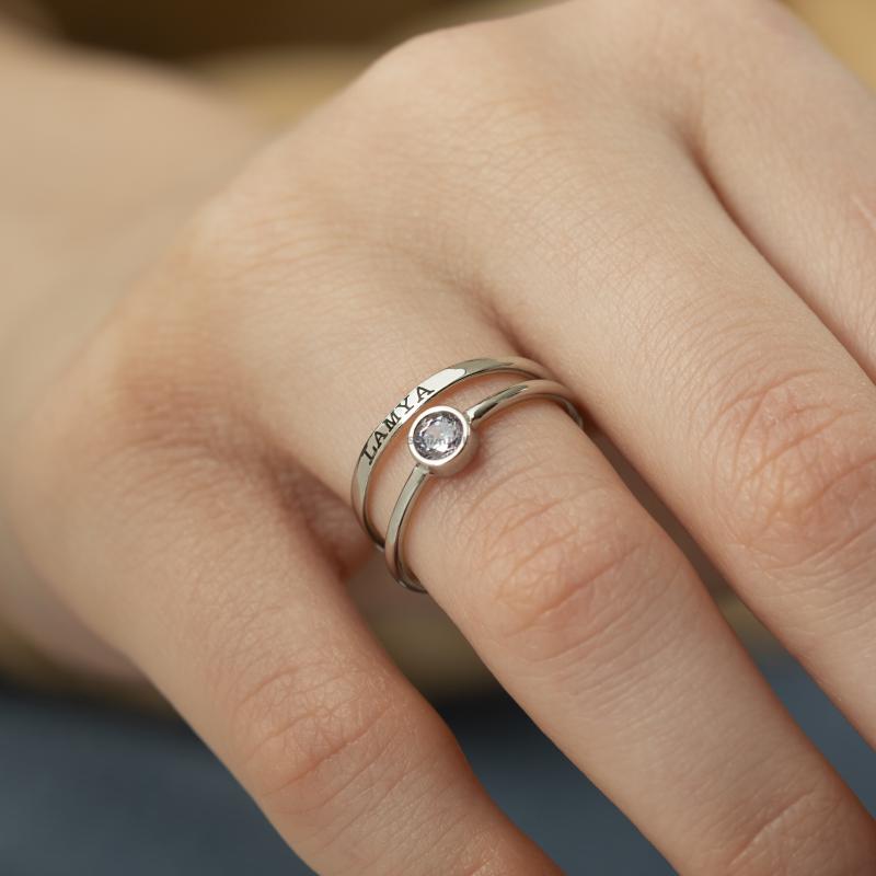 Kişiye Özel 925 Ayar İsim - Taş Yüzük Set