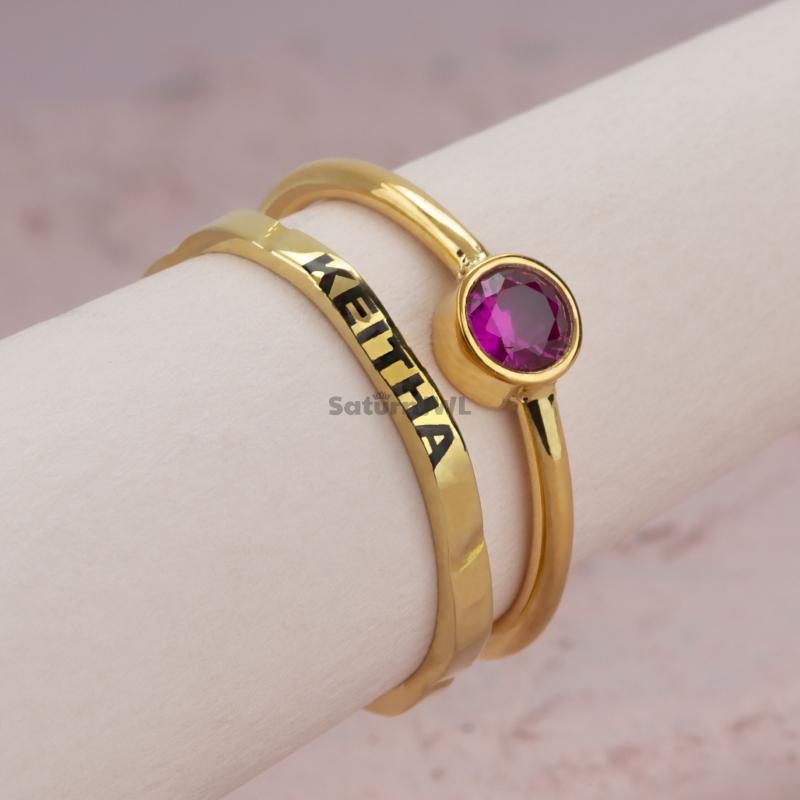 Kişiye Özel 925 Ayar İsim - Taş Yüzük Set