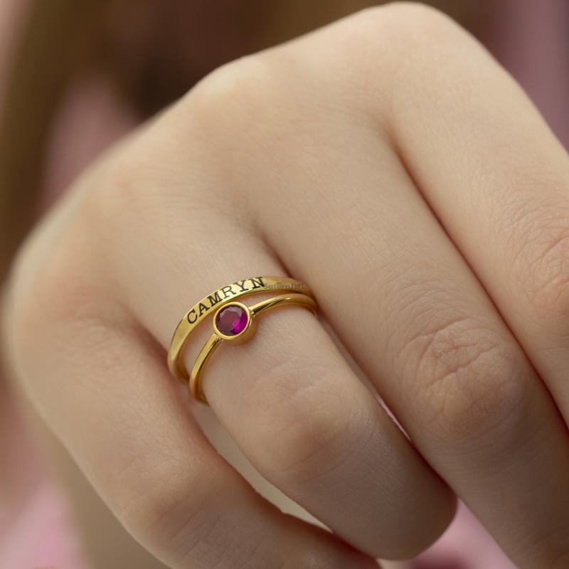 Kişiye Özel 925 Ayar İsim - Taş Yüzük Set