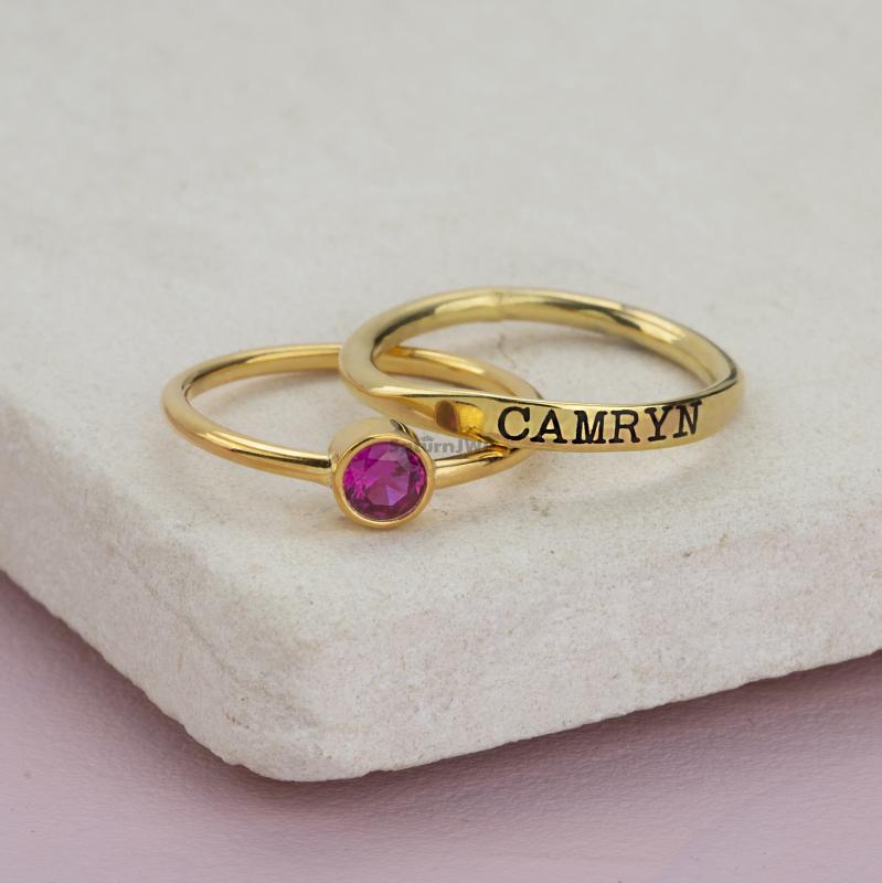 Kişiye Özel 925 Ayar İsim - Taş Yüzük Set