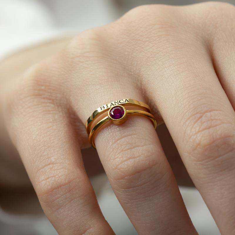 Kişiye Özel 925 Ayar İsim - Taş Yüzük Set