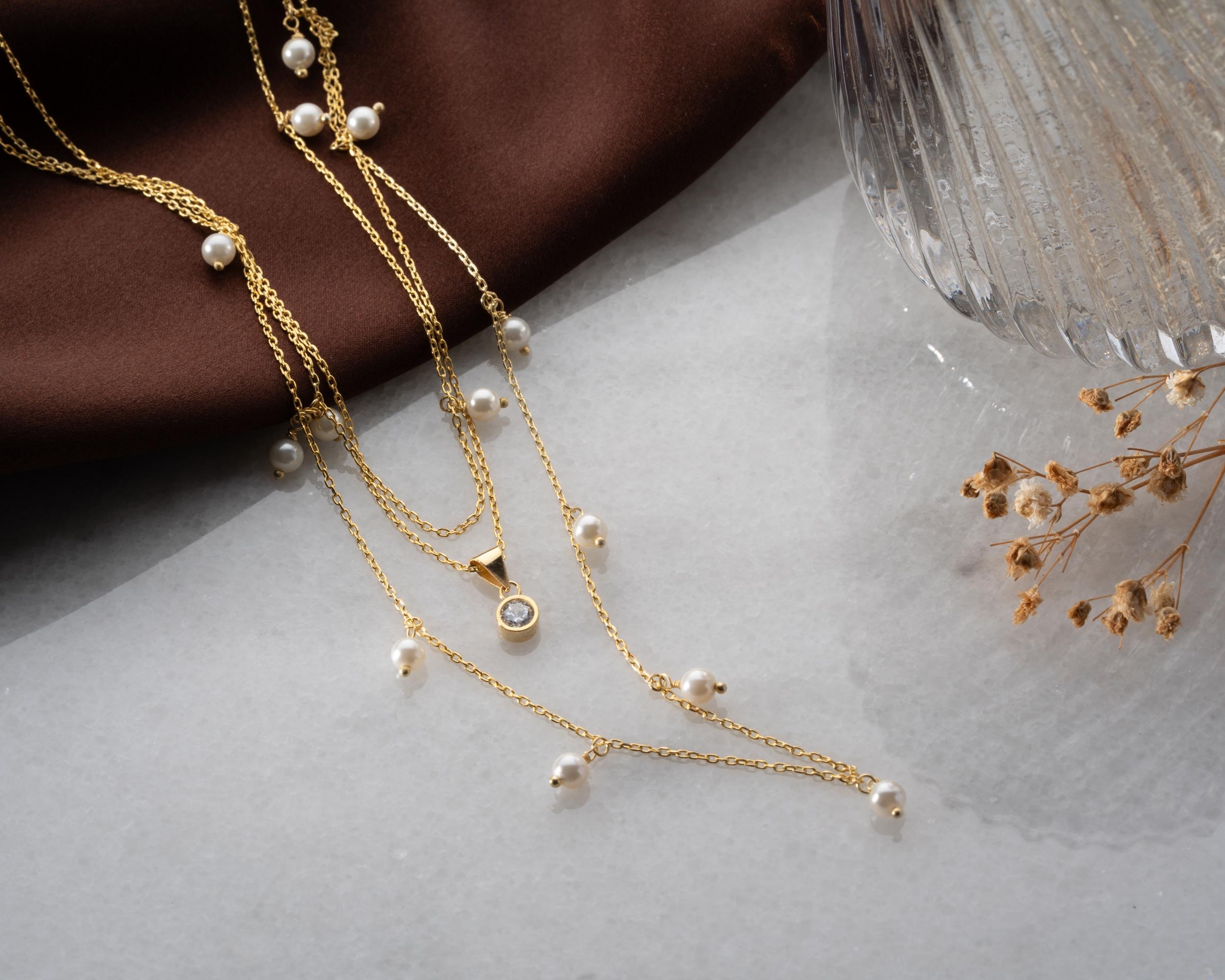 Kişiye Özel 925 Ayar Gerçek İncili ve Taşlı Kolye