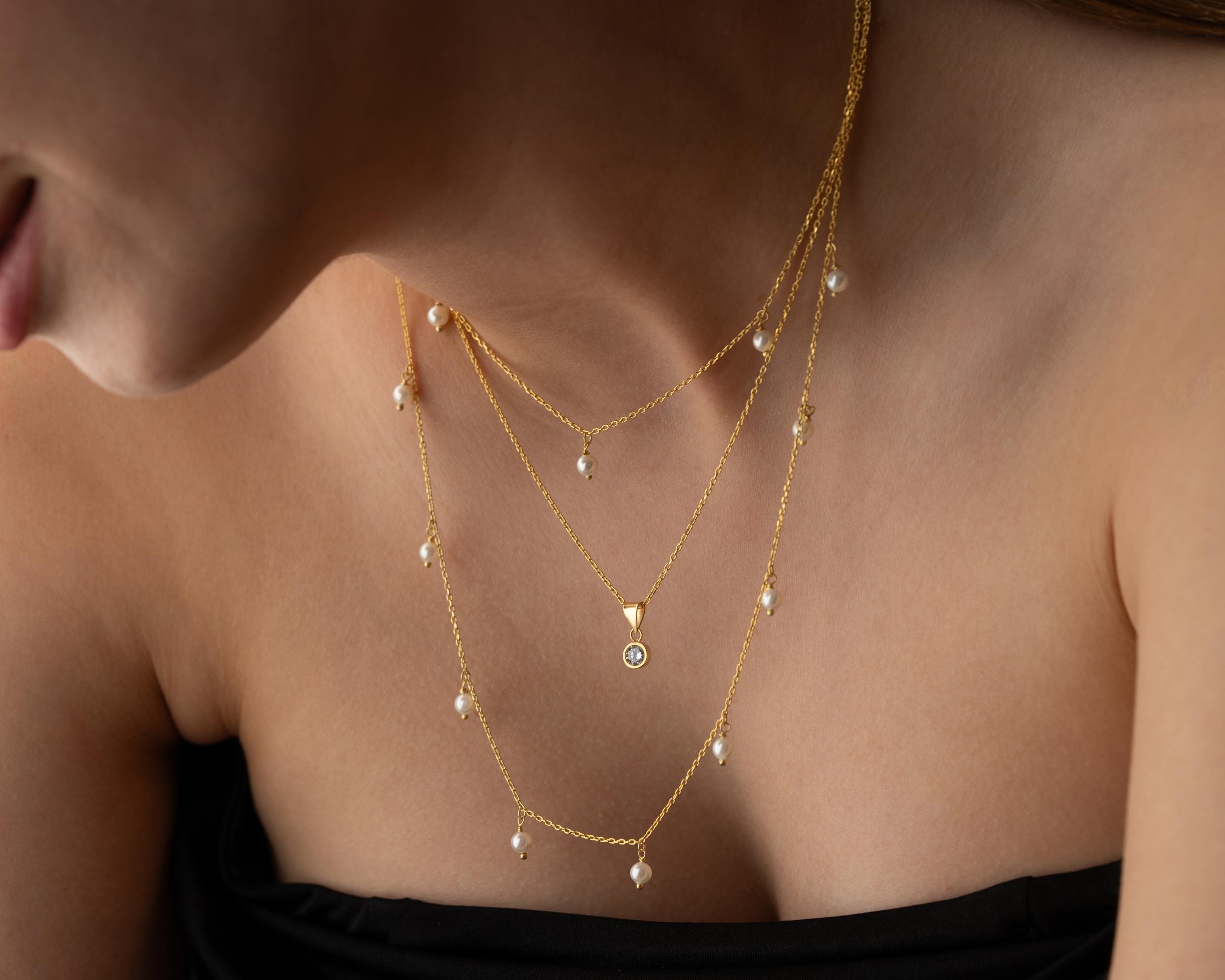 Kişiye Özel 925 Ayar Gerçek İncili ve Taşlı Kolye