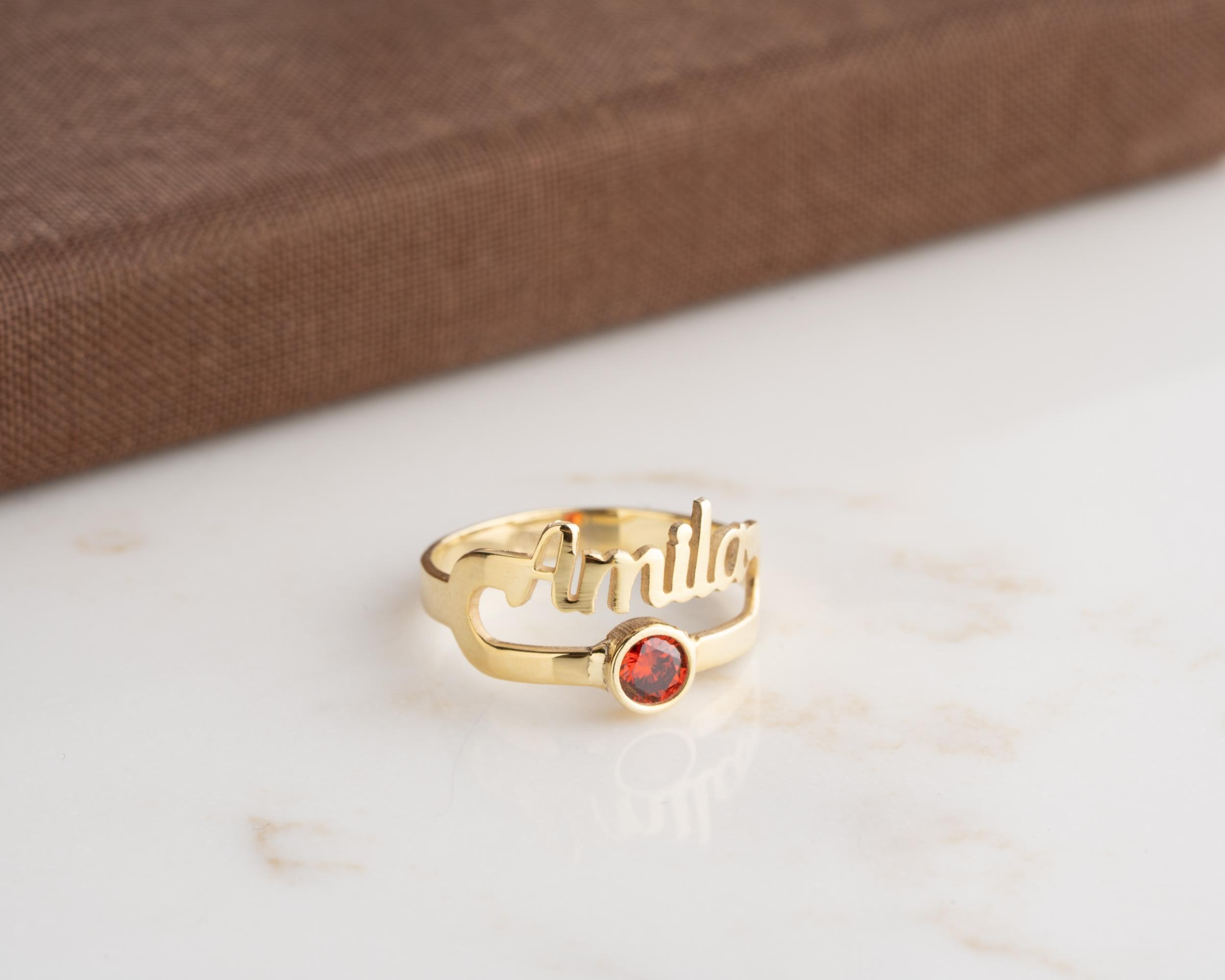 Kişiye Özel 925 Ayar Taşlı İsim Yüzük