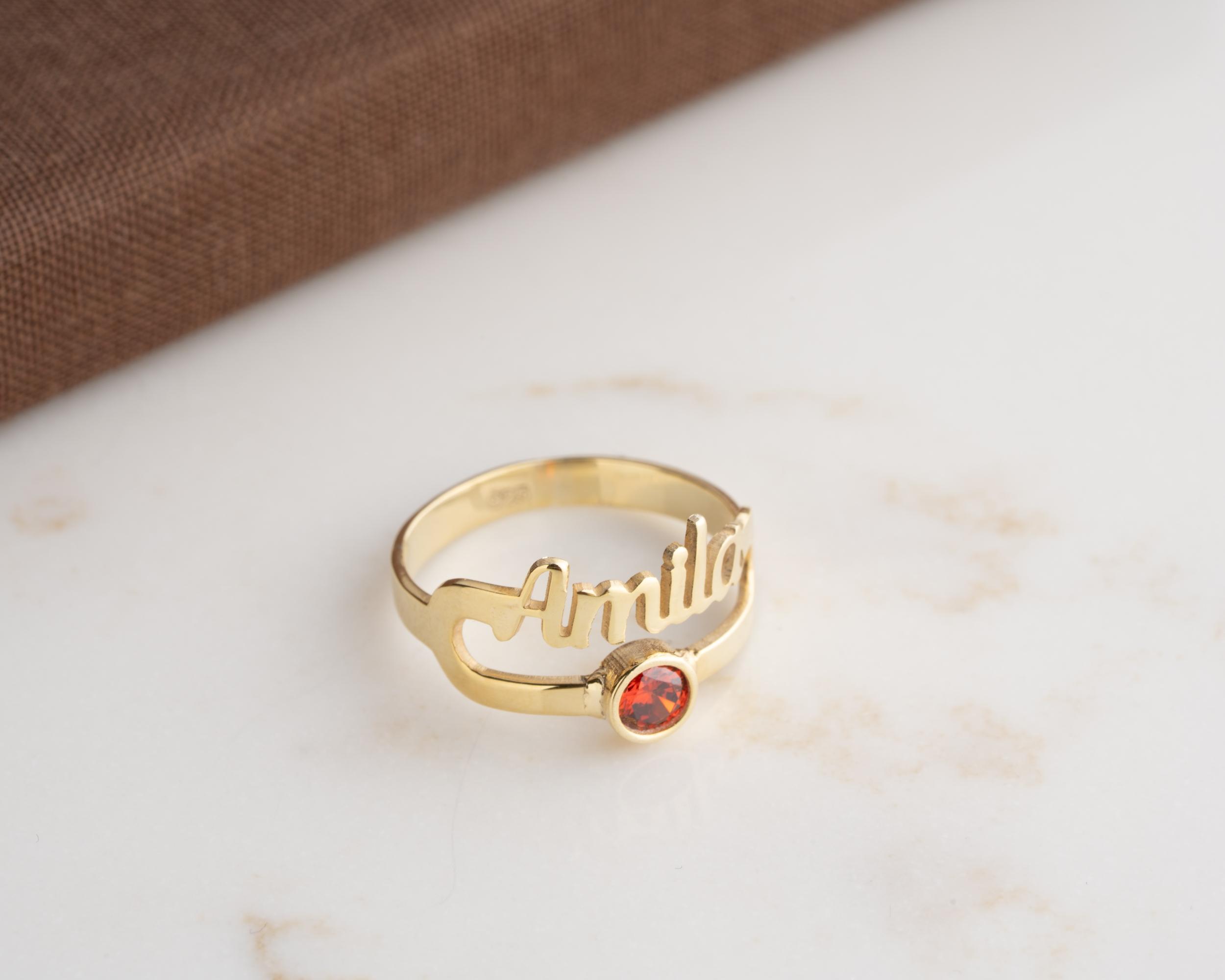 Kişiye Özel 925 Ayar Taşlı İsim Yüzük