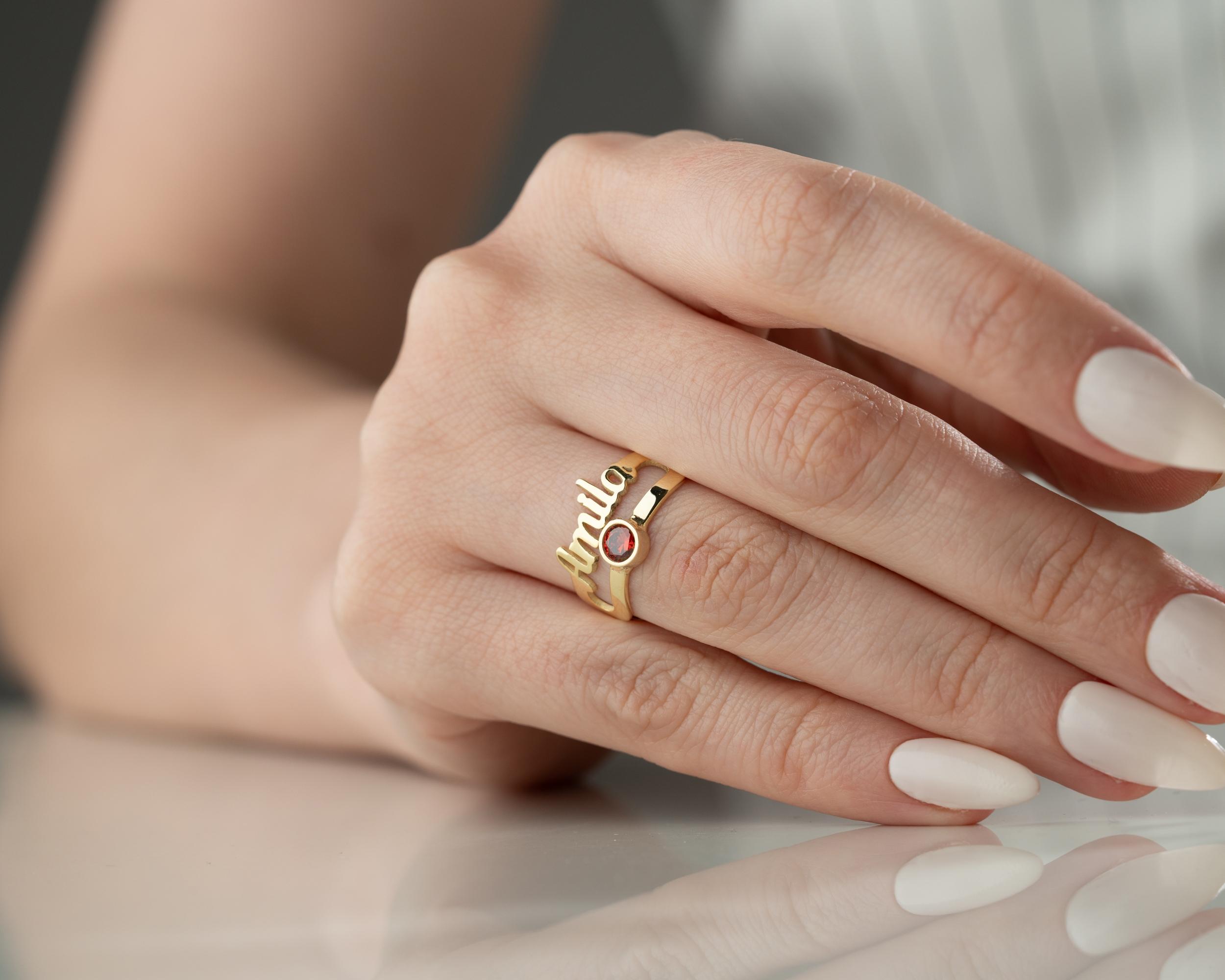 Kişiye Özel 925 Ayar Taşlı İsim Yüzük