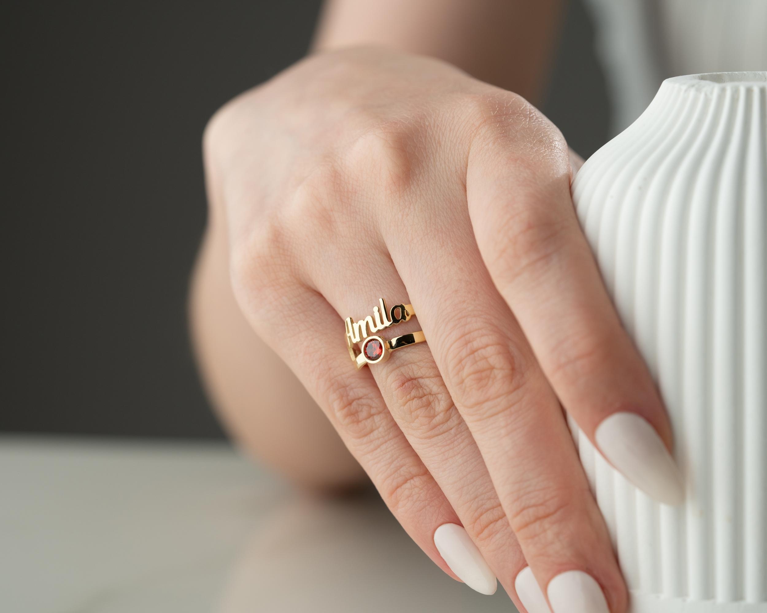 Kişiye Özel 925 Ayar Taşlı İsim Yüzük